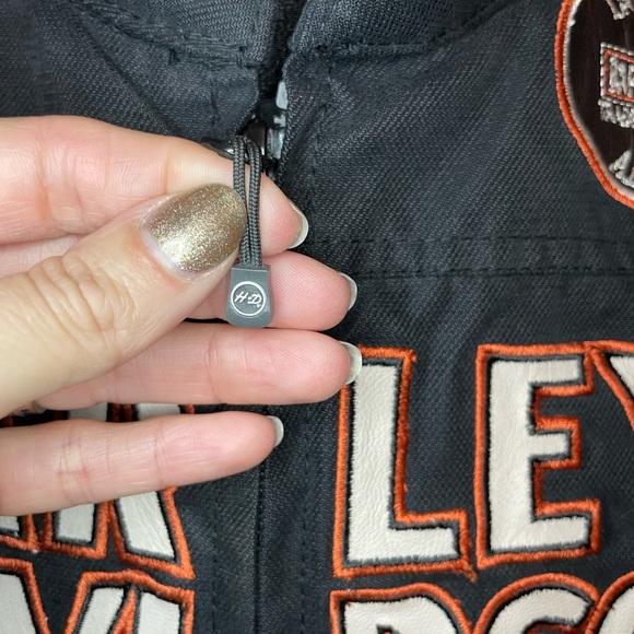 Like New, Women’s Harley Davidson, size small, black and orange riding jacket. - Picture 3 of 15